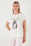 Baskılı Bisiklet Yaka Regular Fit Kadın T Shirt 6671004 EKRU