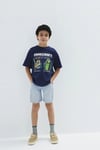 Baskılı Oversize % 100 Pamuk Bisiklet Yaka Erkek Çocuk T Shirt 6610475-70491 LACİVERT