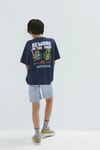 Baskılı Oversize % 100 Pamuk Bisiklet Yaka Erkek Çocuk T Shirt 6610475-70491 LACİVERT