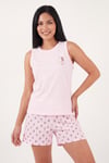 Baskılı Pamuklu Bisiklet Yaka Şortlu Kadın Pijama Takımı 65790786 PEMBE