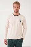 Baskılı Pamuklu Bisiklet Yaka Uzun Kollu Erkek Pijama Takımı 6575004 YEŞİL