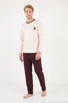 Baskılı Pamuklu Bisiklet Yaka Uzun Kollu Erkek Pijama Takımı 6575004 BORDO
