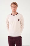 Baskılı Pamuklu Bisiklet Yaka Uzun Kollu Erkek Pijama Takımı 6575004 BORDO