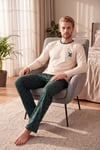 Baskılı Pamuklu Bisiklet Yaka Uzun Kollu Erkek Pijama Takımı 6575004 YEŞİL