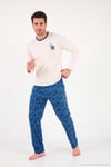 Baskılı Pamuklu Bisiklet Yaka Uzun Kollu Erkek Pijama Takımı 6575004 İNDİGO