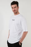 Baskılı Pamuklu Oversize Bisiklet Yaka Erkek T Shirt 5727500 BEYAZ