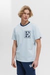 Baskılı Pamuklu Regular Fit Şerit Detaylı Bisiklet Yaka Erkek T Shirt EM458-BL MAVİ
