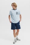 Baskılı Pamuklu Regular Fit Şerit Detaylı Bisiklet Yaka Erkek T Shirt EM458-BL MAVİ