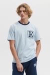 Baskılı Pamuklu Regular Fit Şerit Detaylı Bisiklet Yaka Erkek T Shirt EM458-BL MAVİ