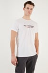 Basklı Bisiklet Yaka % 100 Pamuklu Slim Fit Erkek T Shirt 541GET BEYAZ