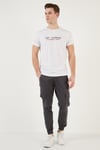 Basklı Bisiklet Yaka % 100 Pamuklu Slim Fit Erkek T Shirt 541GET BEYAZ