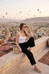 Belden Bağlamalı Rahat Kesim Krinkıl Kumaş Kadın Pantolon 5869016 SİYAH