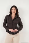 Belden Oturtmalı Pileli Pamuk Karışımlı Fitted Fit Kadın Gömlek 6778275 KAHVE