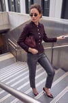 Belden Oturtmalı Volanlı Düğmeli Triko Kadın Hırka 680HI100102 MÜRDÜM