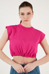 Bisiklet Yaka % 100 Pamuk Crop Kadın T Shirt 5865587 FUŞYA