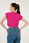 Bisiklet Yaka % 100 Pamuk Crop Kadın T Shirt 5865587 FUŞYA