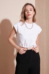 Bisiklet Yaka % 100 Pamuk Crop Kadın T Shirt 5865587 BEYAZ