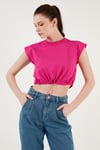 Bisiklet Yaka % 100 Pamuk Crop Kadın T Shirt 5865587 FUŞYA