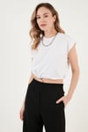 Bisiklet Yaka % 100 Pamuk Crop Kadın T Shirt 5865587 BEYAZ