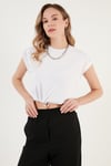 Bisiklet Yaka % 100 Pamuk Crop Kadın T Shirt 5865587 BEYAZ