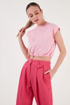 Bisiklet Yaka % 100 Pamuk Crop Kadın T Shirt 5865587 TOZ PEMBE