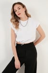 Bisiklet Yaka % 100 Pamuk Crop Kadın T Shirt 5865587 BEYAZ