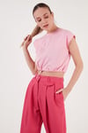 Bisiklet Yaka % 100 Pamuk Crop Kadın T Shirt 5865587 TOZ PEMBE