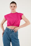 Bisiklet Yaka % 100 Pamuk Crop Kadın T Shirt 5865587 FUŞYA
