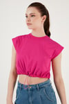 Bisiklet Yaka % 100 Pamuk Crop Kadın T Shirt 5865587 FUŞYA