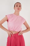 Bisiklet Yaka % 100 Pamuk Crop Kadın T Shirt 5865587 TOZ PEMBE