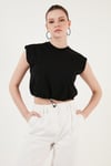 Bisiklet Yaka % 100 Pamuk Crop Kadın T Shirt 5865587 SİYAH