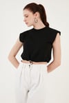 Bisiklet Yaka % 100 Pamuk Crop Kadın T Shirt 5865587 SİYAH
