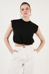 Bisiklet Yaka % 100 Pamuk Crop Kadın T Shirt 5865587 SİYAH