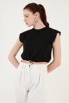 Bisiklet Yaka % 100 Pamuk Crop Kadın T Shirt 5865587 SİYAH