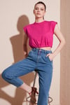 Bisiklet Yaka % 100 Pamuk Crop Kadın T Shirt 5865587 FUŞYA