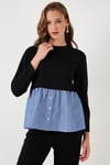 Bisiklet Yaka Gömlekli  Oversize Fit OYSHO Kumaş Kadın Sweat 5865880 SİYAH
