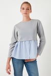 Bisiklet Yaka Gömlekli  Oversize Fit OYSHO Kumaş Kadın Sweat 5865880 GRİ