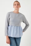 Bisiklet Yaka Gömlekli  Oversize Fit OYSHO Kumaş Kadın Sweat 5865880 GRİ