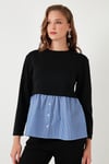Bisiklet Yaka Gömlekli  Oversize Fit OYSHO Kumaş Kadın Sweat 5865880 SİYAH