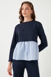 Bisiklet Yaka Gömlekli  Oversize Fit OYSHO Kumaş Kadın Sweat 5865880 LACİVERT
