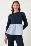 Bisiklet Yaka Gömlekli  Oversize Fit OYSHO Kumaş Kadın Sweat 5865880 LACİVERT