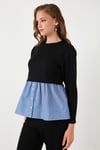 Bisiklet Yaka Gömlekli  Oversize Fit OYSHO Kumaş Kadın Sweat 5865880 SİYAH