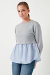 Bisiklet Yaka Gömlekli  Oversize Fit OYSHO Kumaş Kadın Sweat 5865880 GRİ
