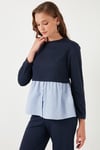 Bisiklet Yaka Gömlekli  Oversize Fit OYSHO Kumaş Kadın Sweat 5865880 LACİVERT