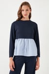 Bisiklet Yaka Gömlekli  Oversize Fit OYSHO Kumaş Kadın Sweat 5865880 LACİVERT