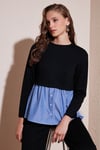 Bisiklet Yaka Gömlekli  Oversize Fit OYSHO Kumaş Kadın Sweat 5865880 SİYAH