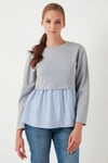 Bisiklet Yaka Gömlekli  Oversize Fit OYSHO Kumaş Kadın Sweat 5865880 GRİ