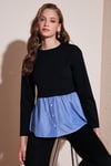 Bisiklet Yaka Gömlekli  Oversize Fit OYSHO Kumaş Kadın Sweat 5865880 SİYAH