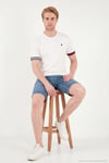 Bisiklet Yaka Kolları Renkli Şerit Detaylı Erkek T Shirt 5904060 BEYAZ