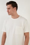 Bisiklet Yaka Tek Cepli Pamuklu Oversize Erkek T Shirt 5902305 EKRU